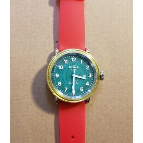 Shinola Detrola Gummy Warm Watch with 43mm Green Face Red Silicone Band