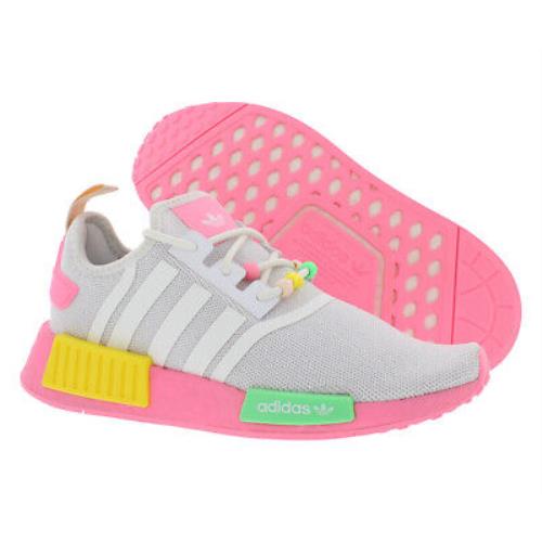 Adidas NMD_R1 GS Girls Shoes - White/Pink/Yellow, Main: White