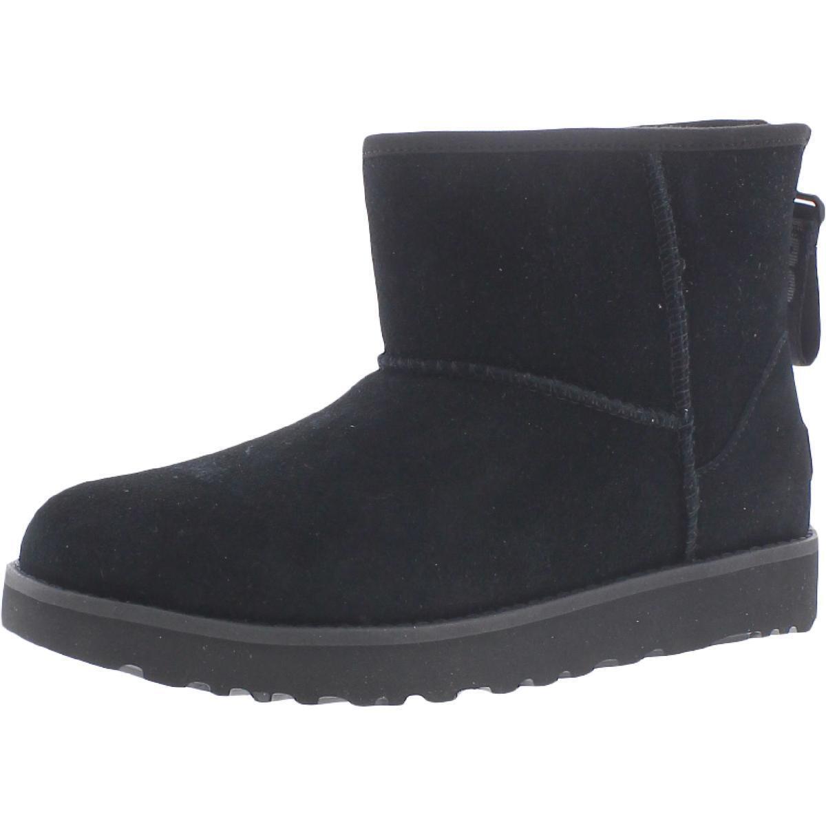 Ugg Womens Classic Mini Logo Zip Suede Winter Snow Boots Shoes Bhfo 8461 Black