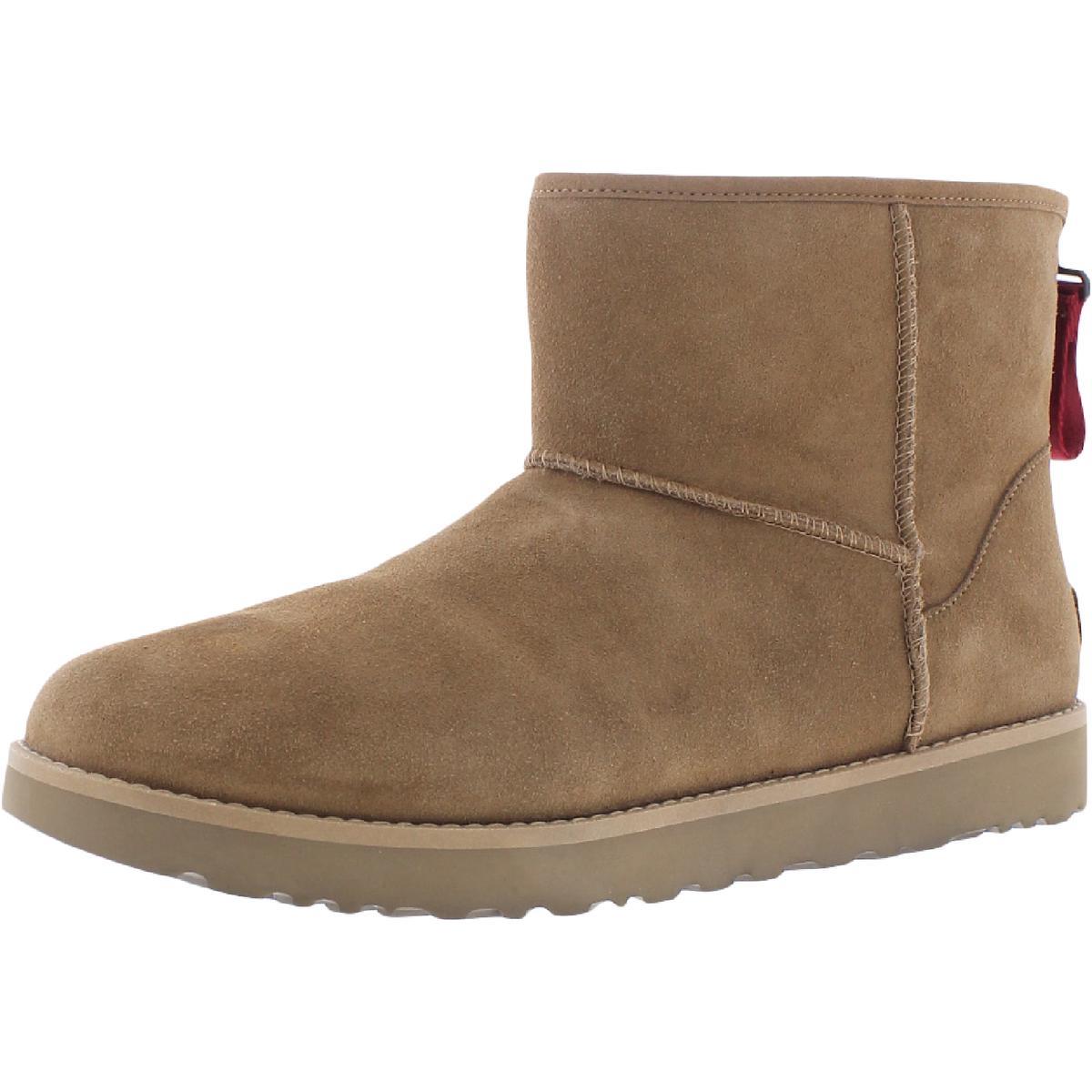 Ugg Womens Classic Mini Logo Zip Suede Winter Snow Boots Shoes Bhfo 8461 Chestnut