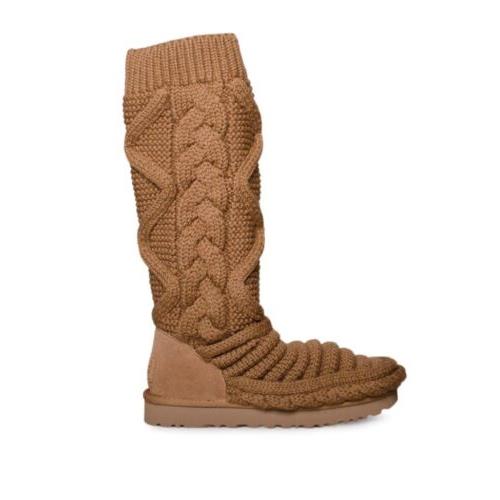 Ugg Women`s Classic Tall Chunky Knit Boot in Chestnut In Sz 6.0