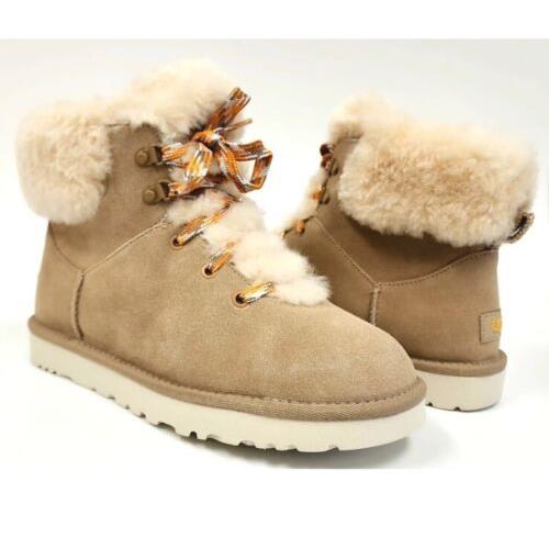 Ugg Sand Classic Mini Alpine Lace Suede Sheepskin Boots Size 11 Women