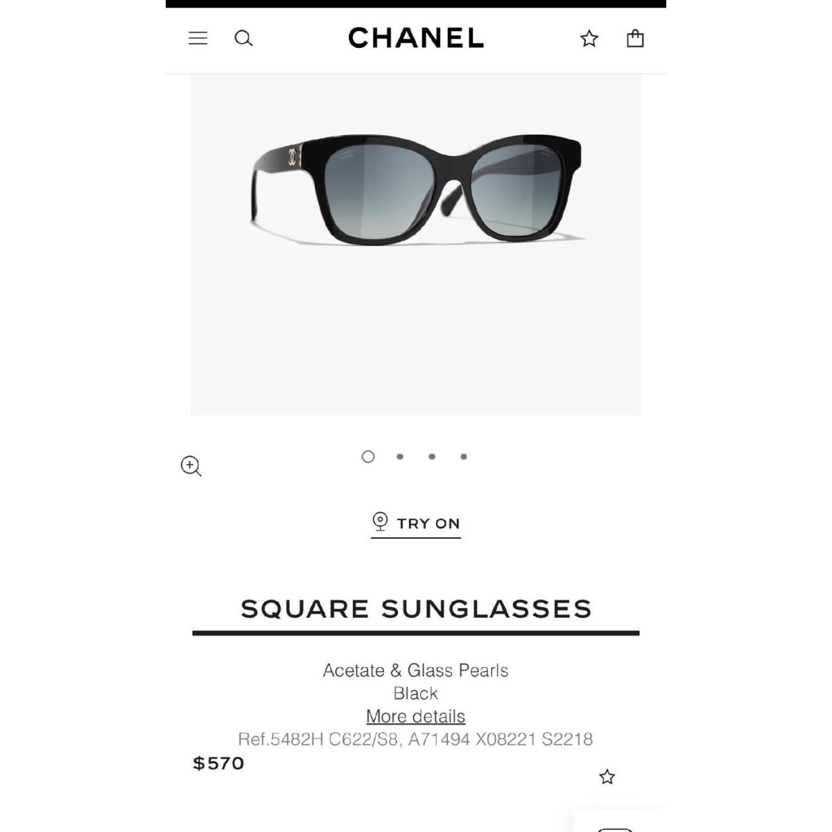 Chanel Square Black Sunglasses 5482H Acetate Glass Pearls 52 19 140