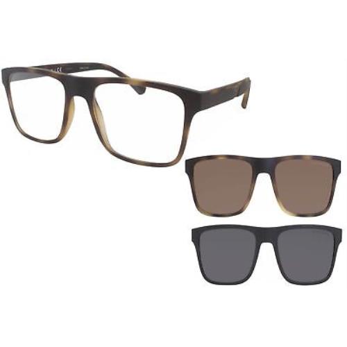 Emporio Armani EA4115F 5802/1W Sunglasses Men`s Matte Havana w/ Two Clip-on 54mm