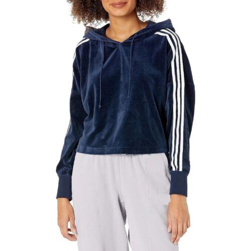 Adidas Originals Womens Velour Cropped Hoodie Navy 2X