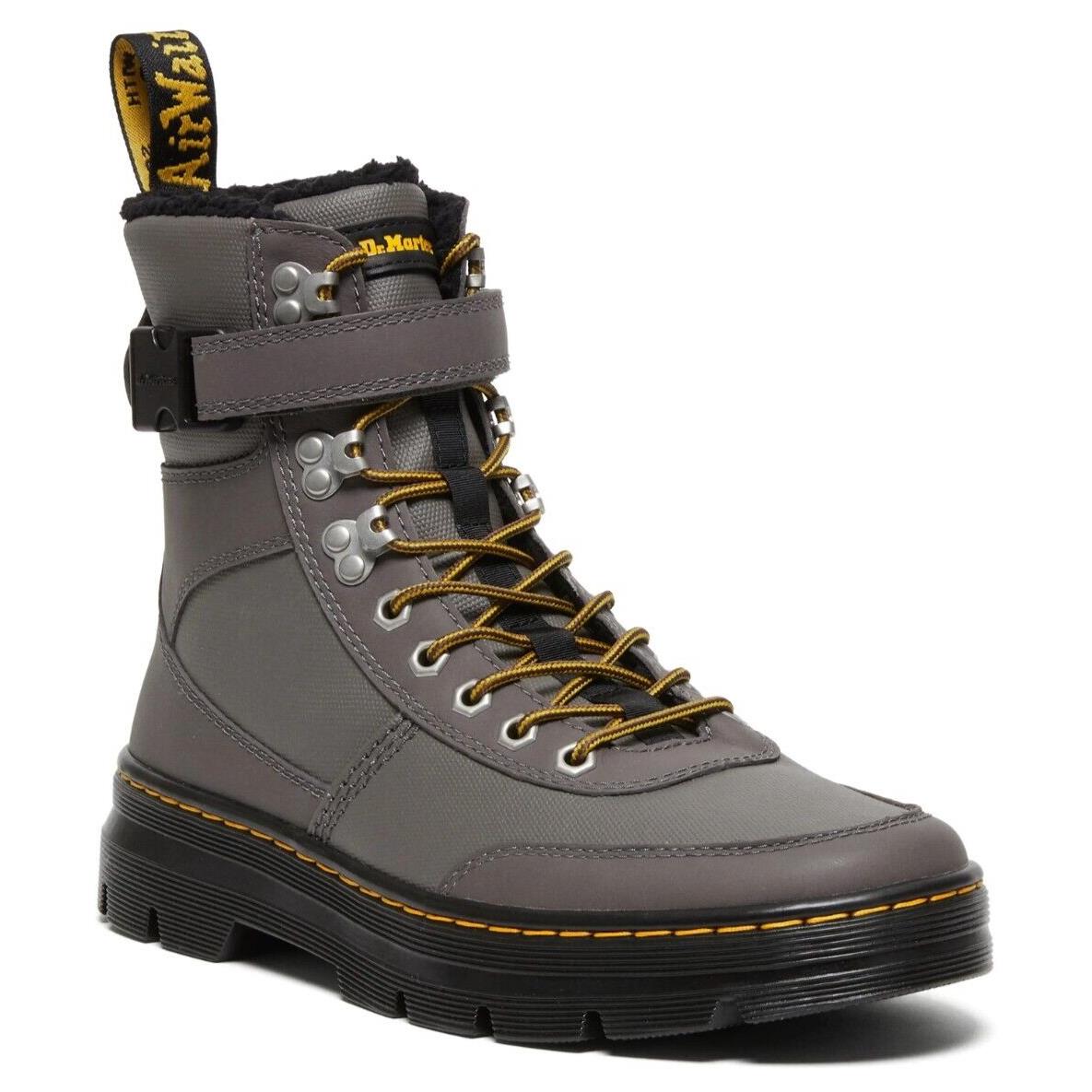 Dr. Martens Men`s Combs Tech Fur Lined Lace Up Boots Gunmetal Size 13