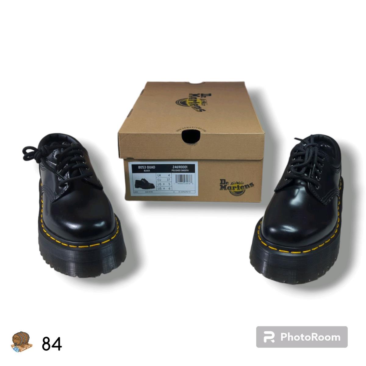 Dr. Martens DR Marten`s 8053 Unisex 2 Inch Quad Retro Platform Shoes Size 5 Men Size 6 Woman - Polished Black