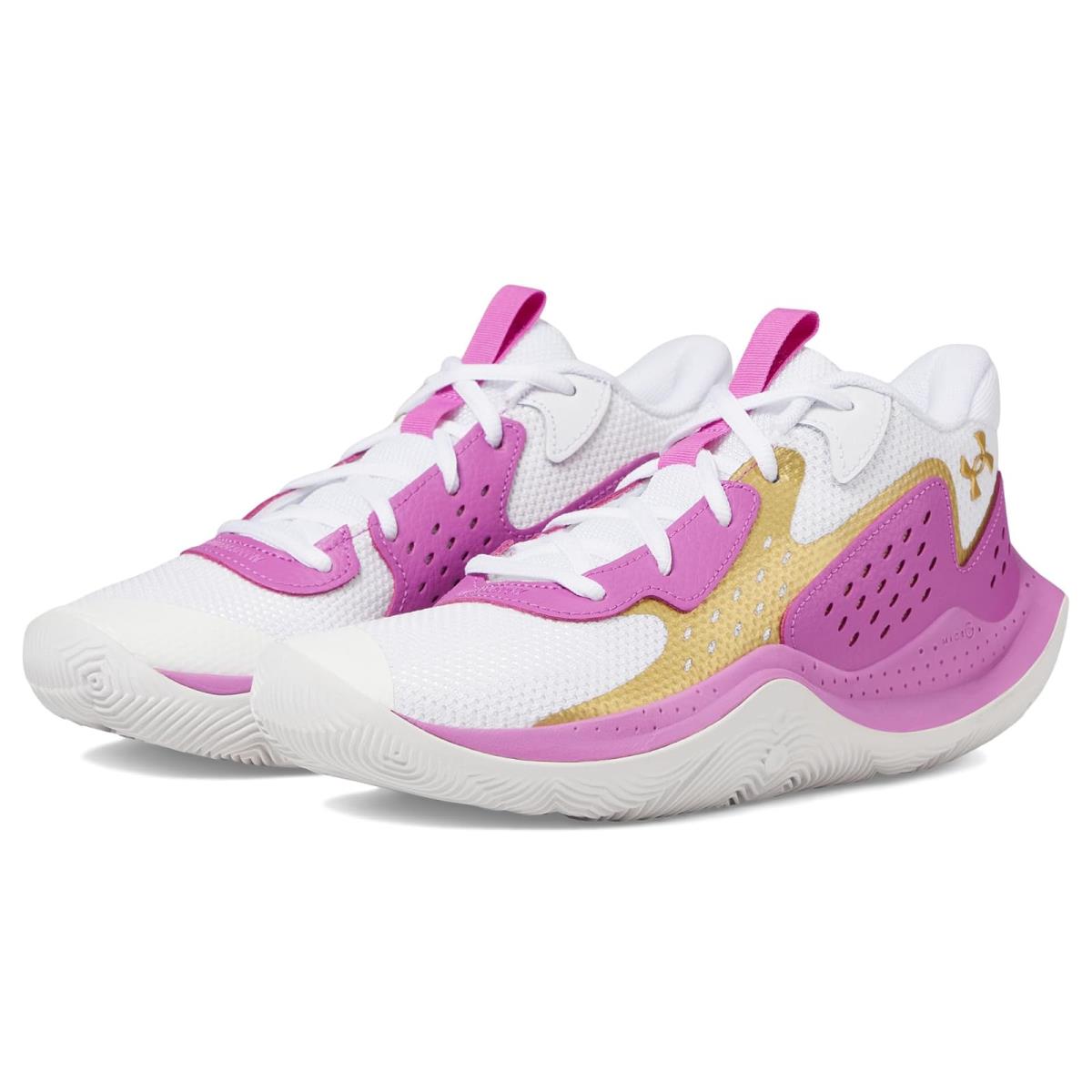 Children Unisex Shoes Under Armour Kids Jet `23 Basketball Shoe Big Kid White/Vivid Magenta/Metallic Gold