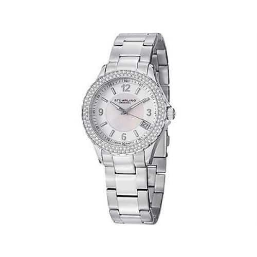 Stuhrling Original 887.01 Women`s Iris White Mop Dial Crystal Bezel SS Watch