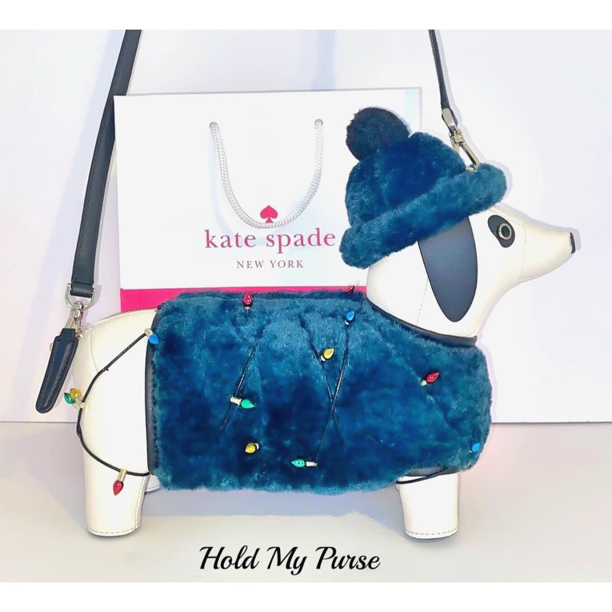 Kate Spade Purse White W/green Dog Dachshund Leather Crossbody or Clutch Bag