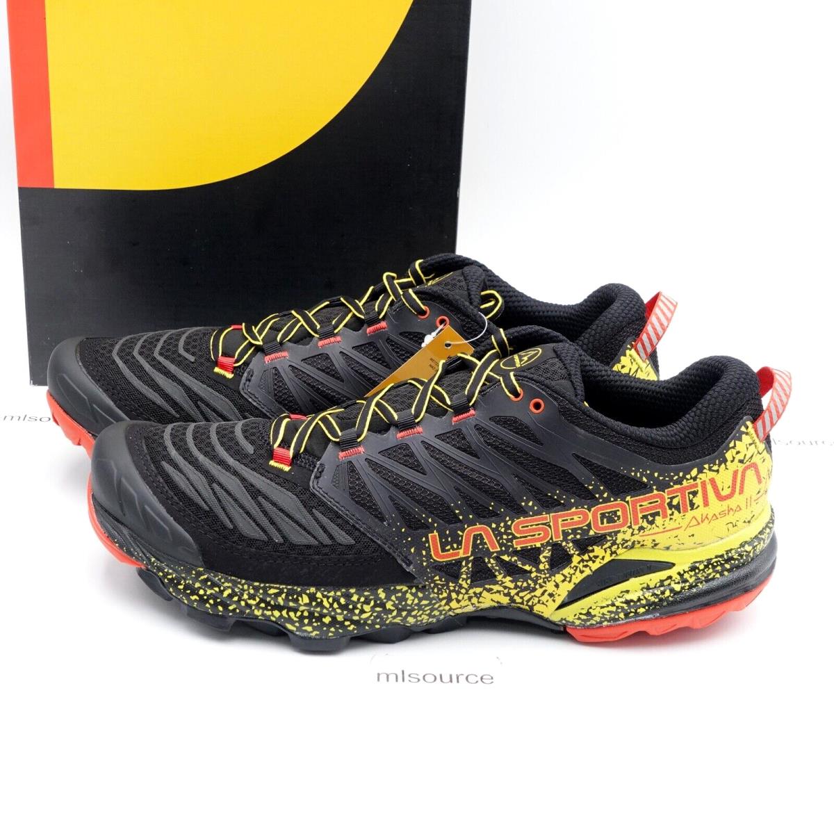 Size 12.5 Men`s La Sportiva Akasha II Trail Running Shoes 56A999100 Black/yellow