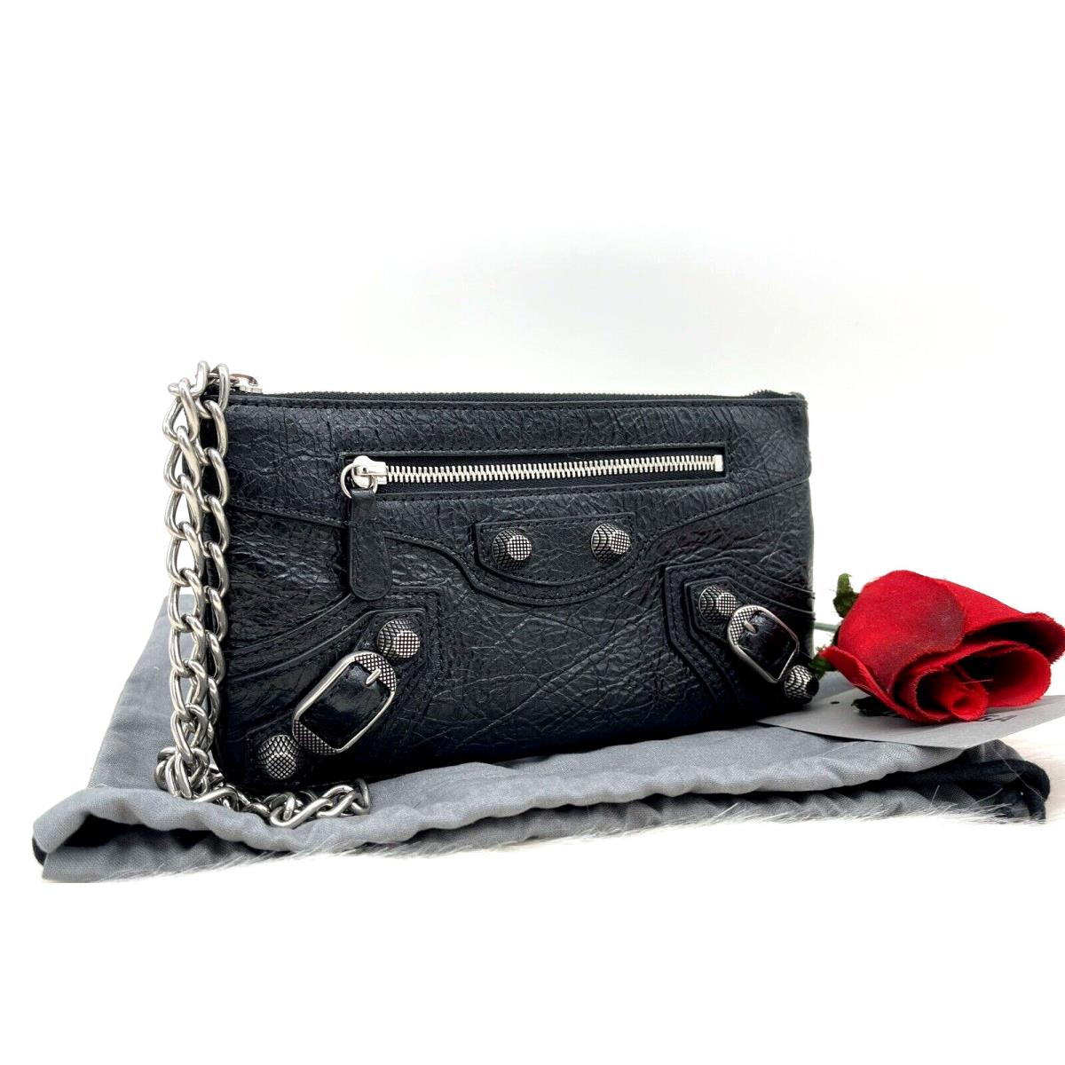 Balenciaga Cagole Crinkle Leather Wristlet Pouch Bag In Black