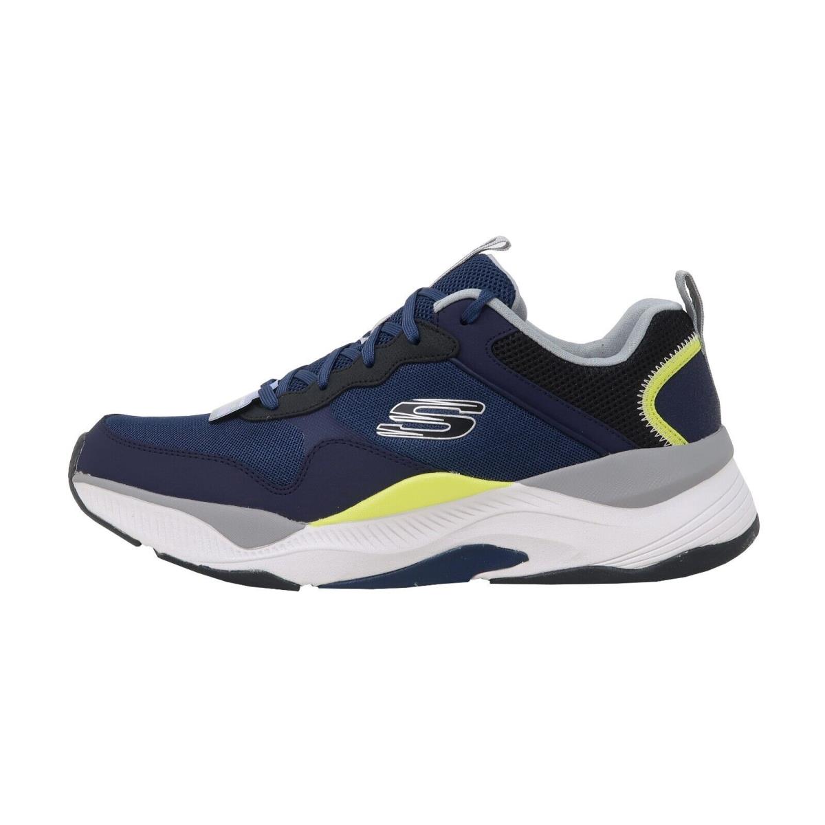 Skechers Mira Synthetic Leather Nylon Mesh Navy Blue Gray Sneakers Men Shoes