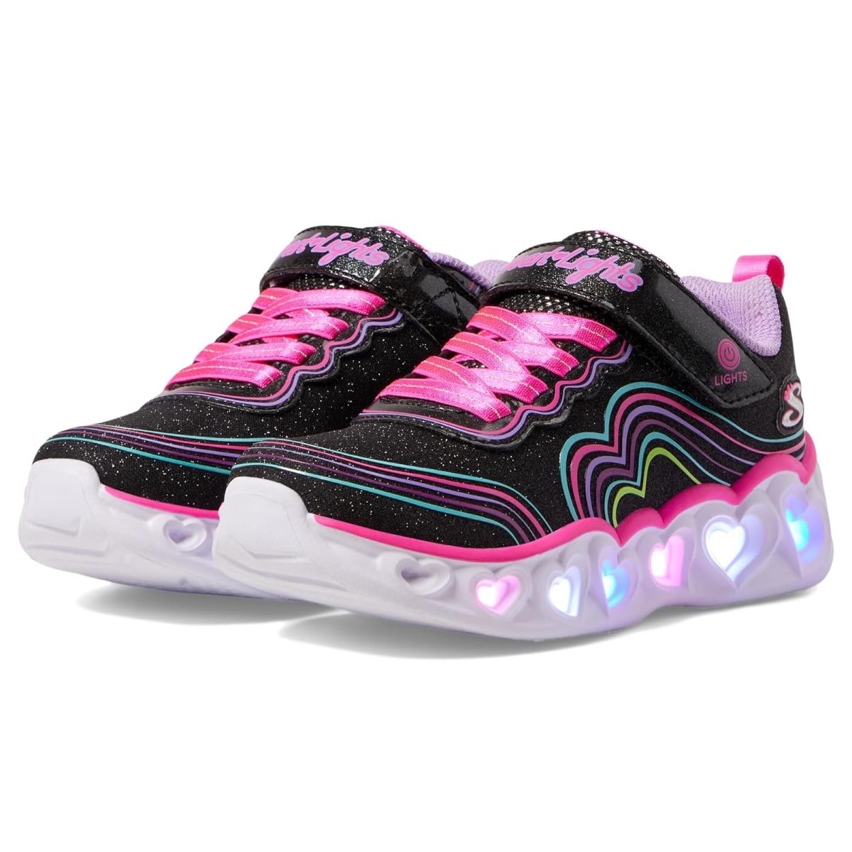 Girl`s Skechers Kids Heart Lights - Retro Hearts 302689L Little Kid/big Kid - Black/Multi