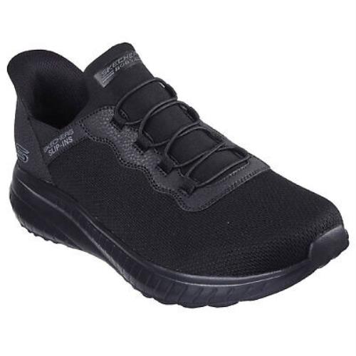 Skechers Men`s Bobs Sport Squad Chos Slip-ins Black Low Top Sneaker Shoes