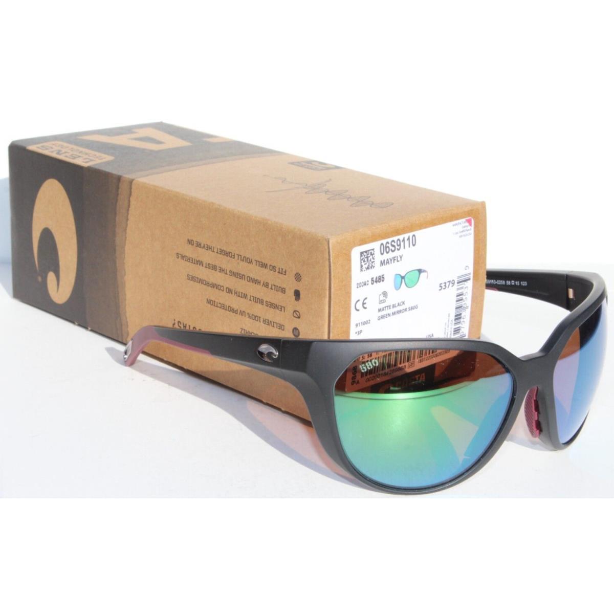 Costa Del Mar Mayfly Polarized Sunglasses Matte Black/green Mirror 580G Womens