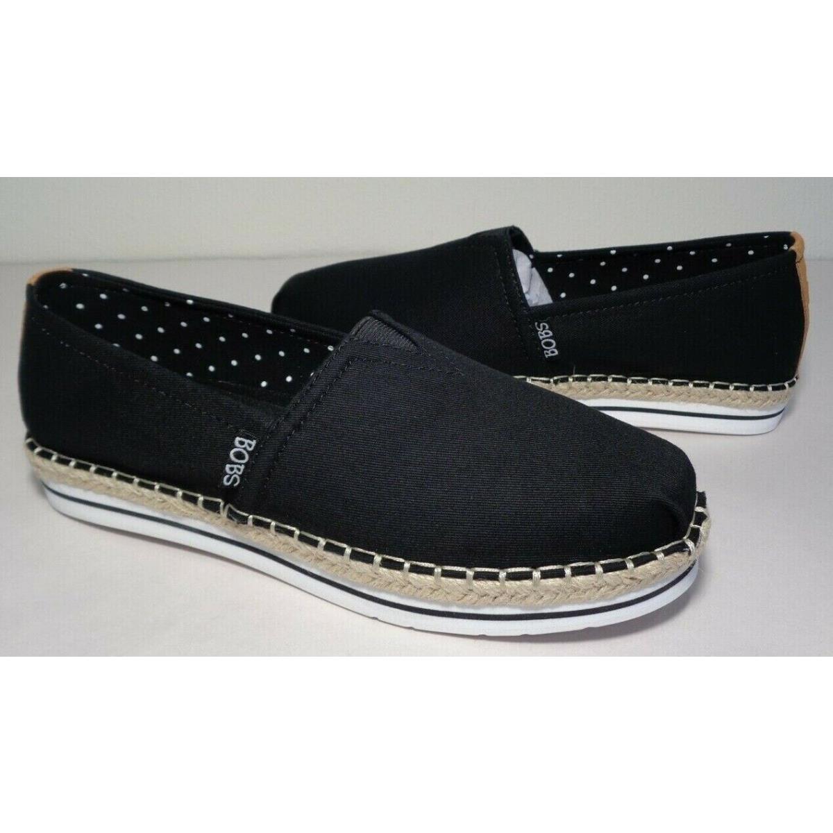 Skechers Bobs Size 7.5 Breeze Black Canvas Jute Loafers Flats Womens Shoes