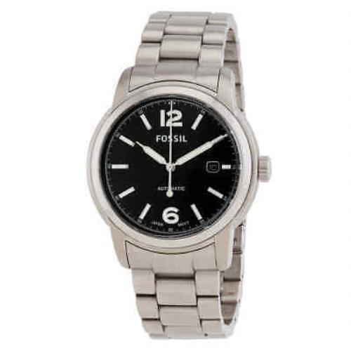 Fossil Heritage Automatic Black Dial Unisex Watch ME3223 - Dial: Black, Band: Silver-tone, Bezel: Silver-tone