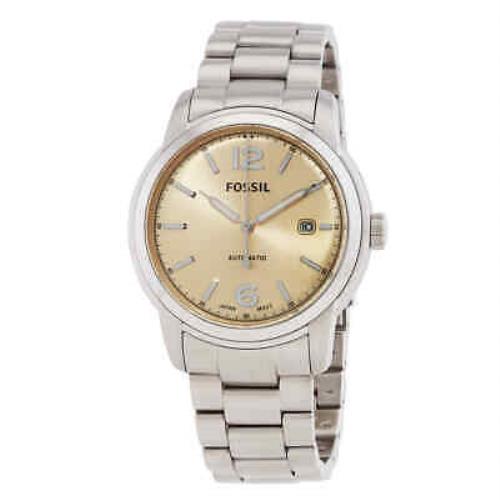 Fossil Heritage Automatic Gold Dial Unisex Watch ME3231 - Dial: Gold, Band: Silver-tone, Bezel: Silver-tone