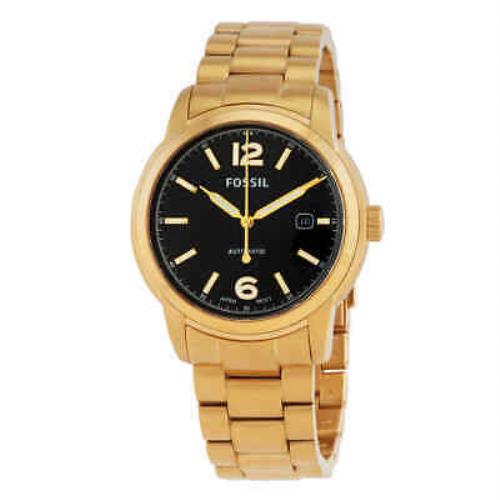 Fossil Heritage Automatic Black Dial Unisex Watch ME3232 - Dial: Black, Band: Gold-tone, Bezel: Gold-tone