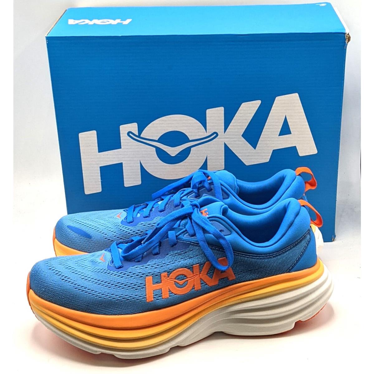 Hoka One One Men`s Bondi 8 Max Cushioned Running Shoe Coastal Sky Vibrant Orange