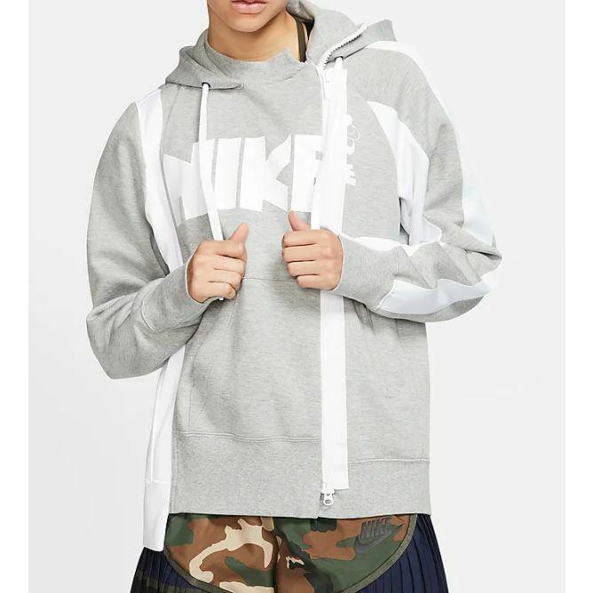 Nike Sacai Jacket Women`s M Double Zip Full Zip Hoodie Grey White CD6303-063