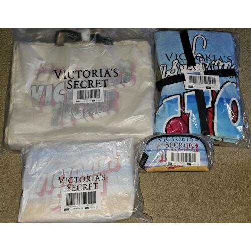 Victoria`s Secret Greetings From Paradise Beach Tote Beauty Bag Towel 4 Pc Set