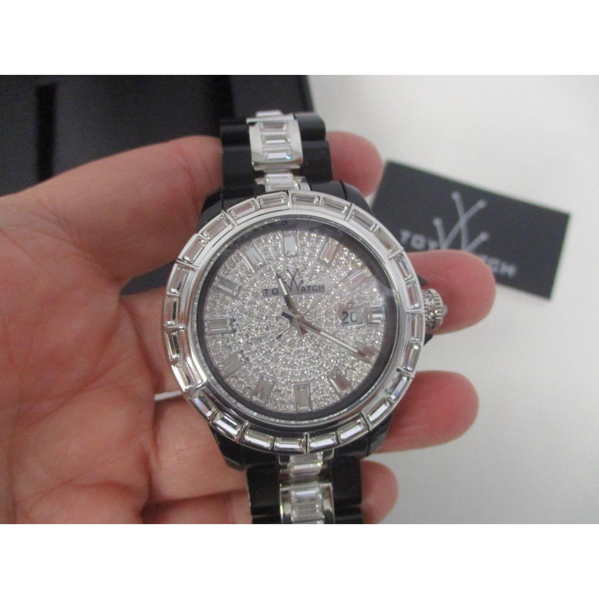 Women`s Toy Watch White Full Pave Dial Black Band Mint
