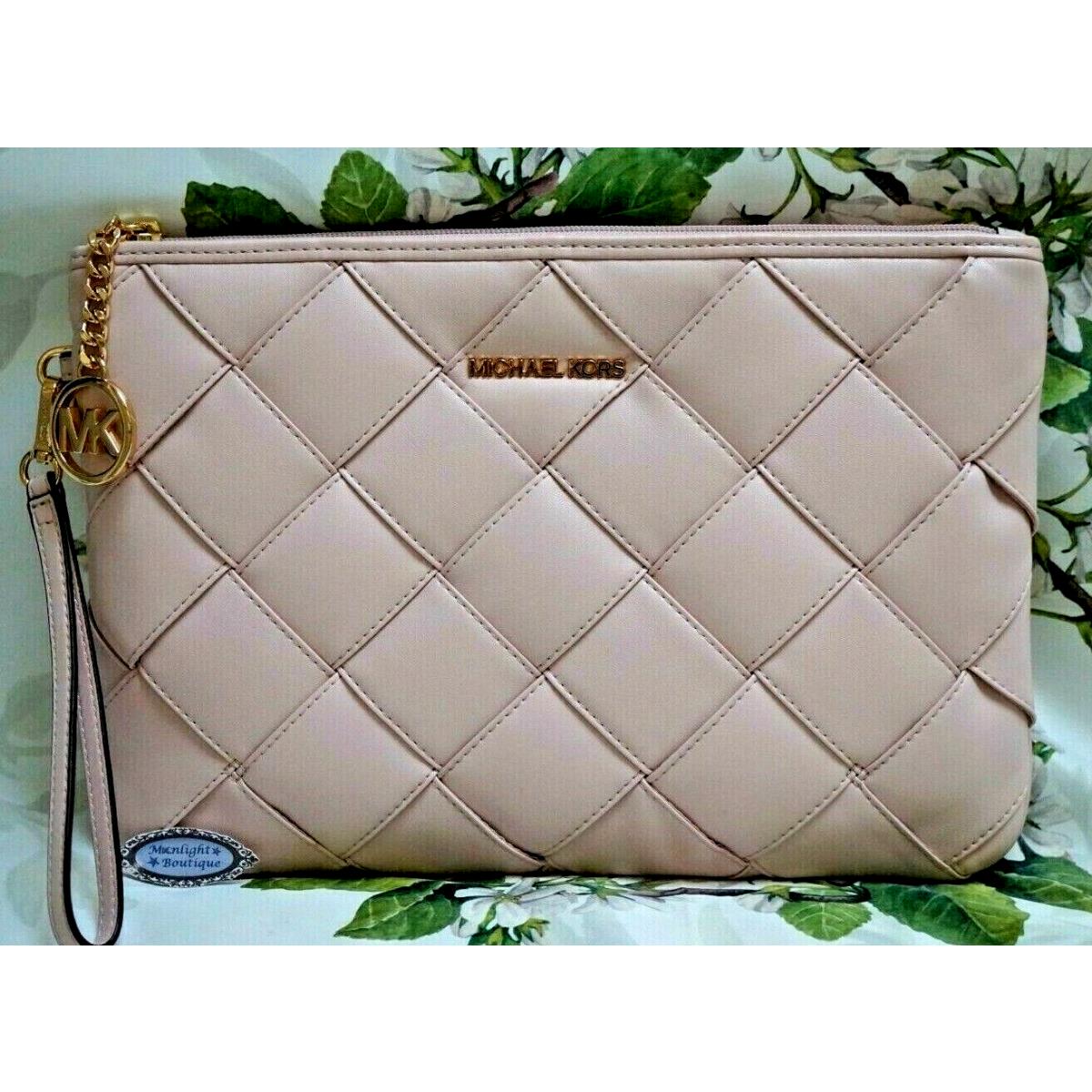 Michael Kors Regina Large Clutch Wristlet In Powder Blush Vegan Leather