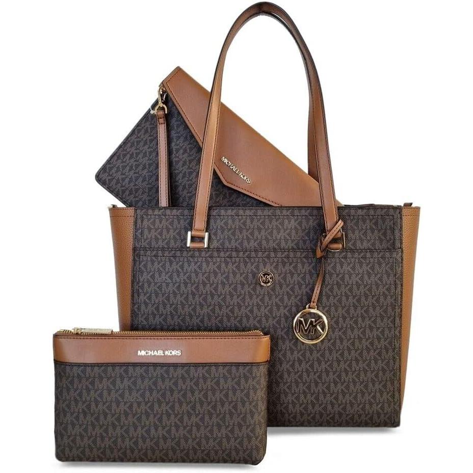 Michael Kors Maisie Large Leather 3 in 1 Tote Bag Brown MK Signature