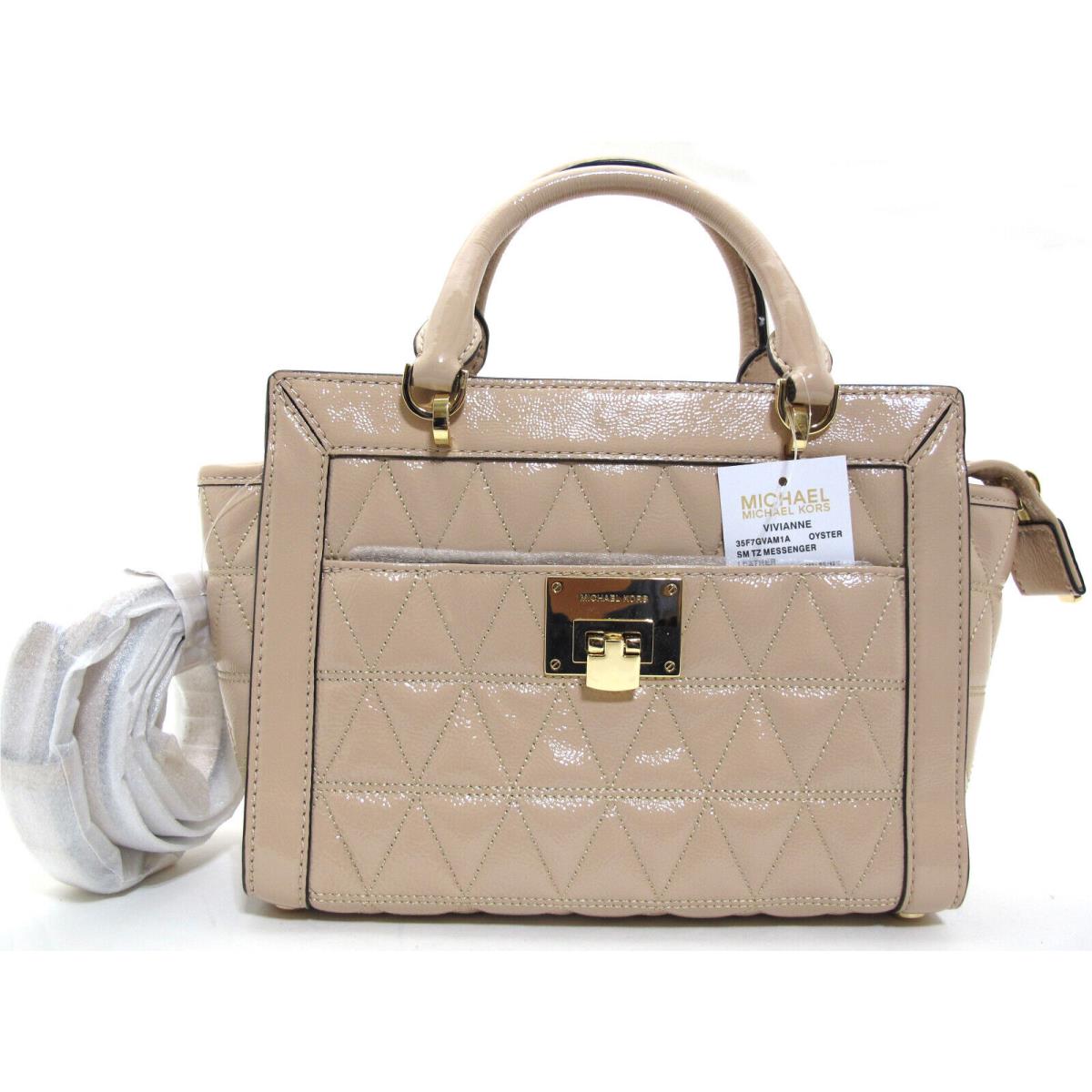 Michael Kors Vivianne Top Zip Shiny Leather Satchel Crossbody Oyster/gold