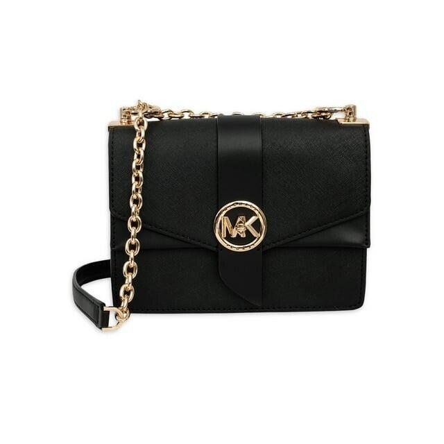 Michael Kors Women`s Greenwich Small Color-block Logo and Saffiano Leather Bag - Handle/Strap: Black, Exterior: Black, Hardware: Gold