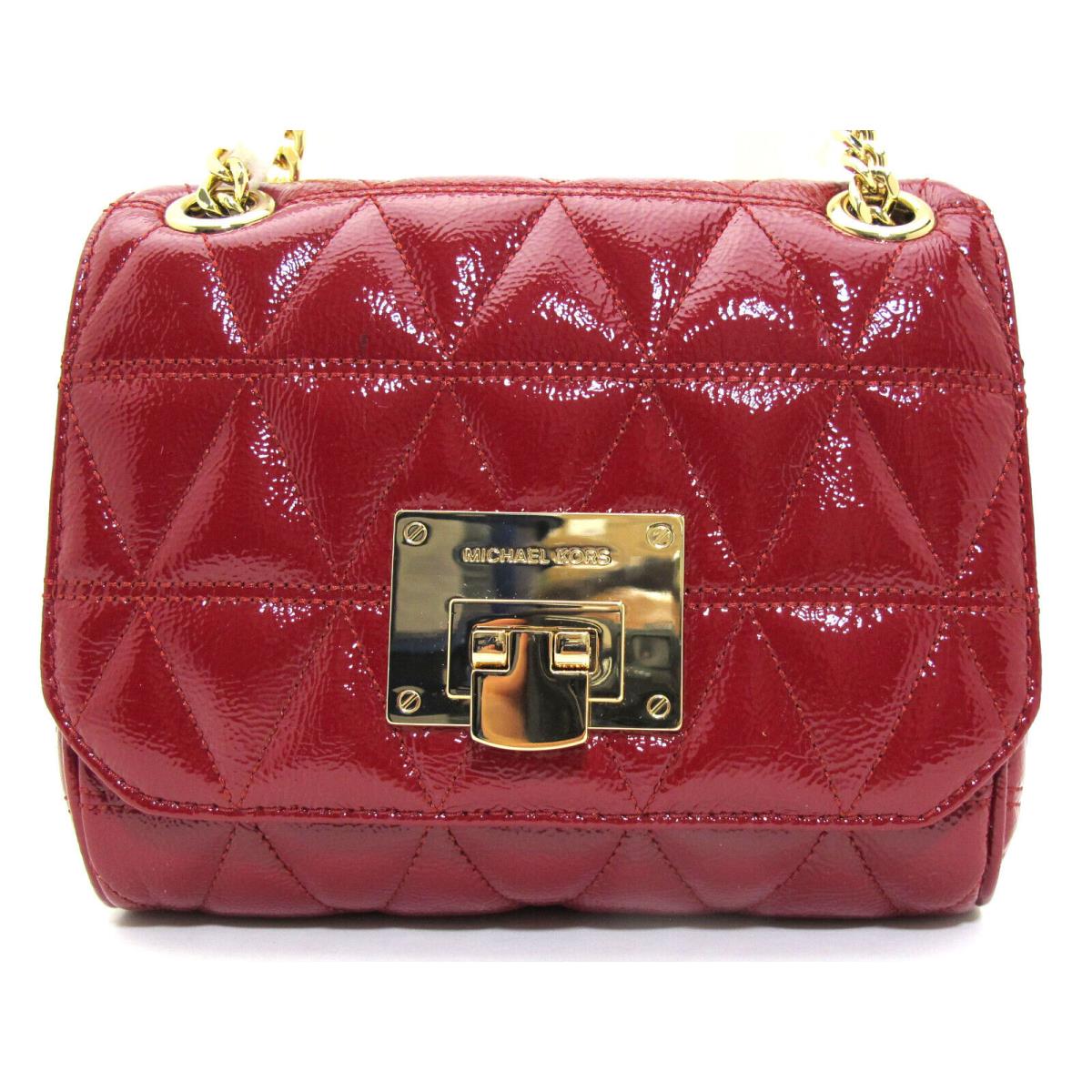 Michael Kors Vivianne Shiny Leather Shoulder Chain Flap SM Crossbody Cherry