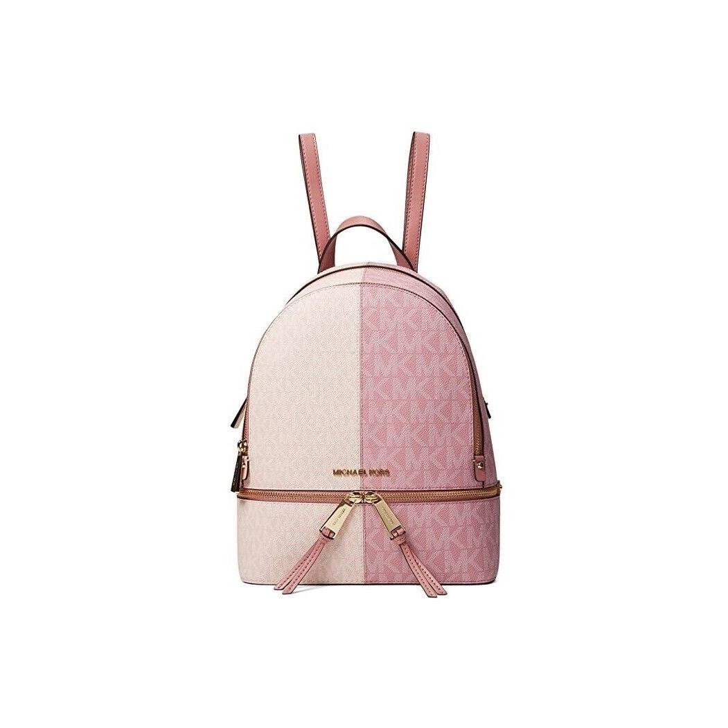 Michael Kors Women`s Rhea Zip Medium Backpack Smokey Rose - Handle/Strap: Brown, Hardware: Gold, Exterior: