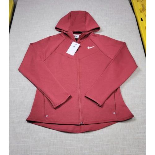 Nike Tech Fleece Hoodie Large Womens Dark Red White Full Zip Jacket