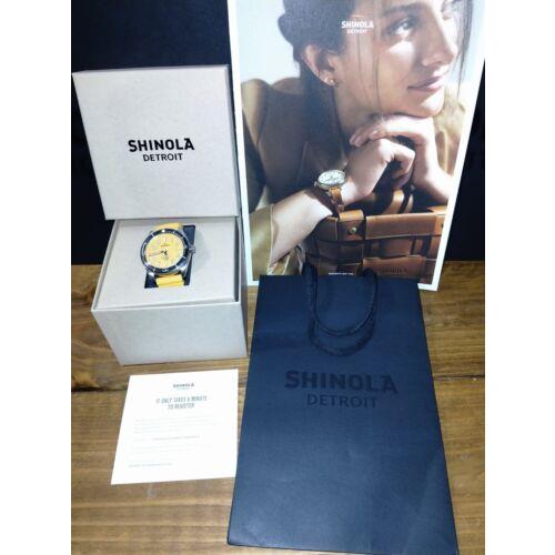 Shinola The Duck Watch 42mm Yellow Silicone Rubber Strap Bag Brochure Box