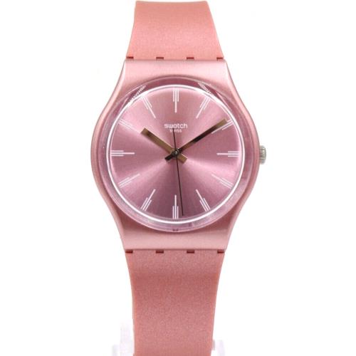 Swiss Swatch Pastelbaya Metallic Pink Silicone Women Watch 34mm GP154