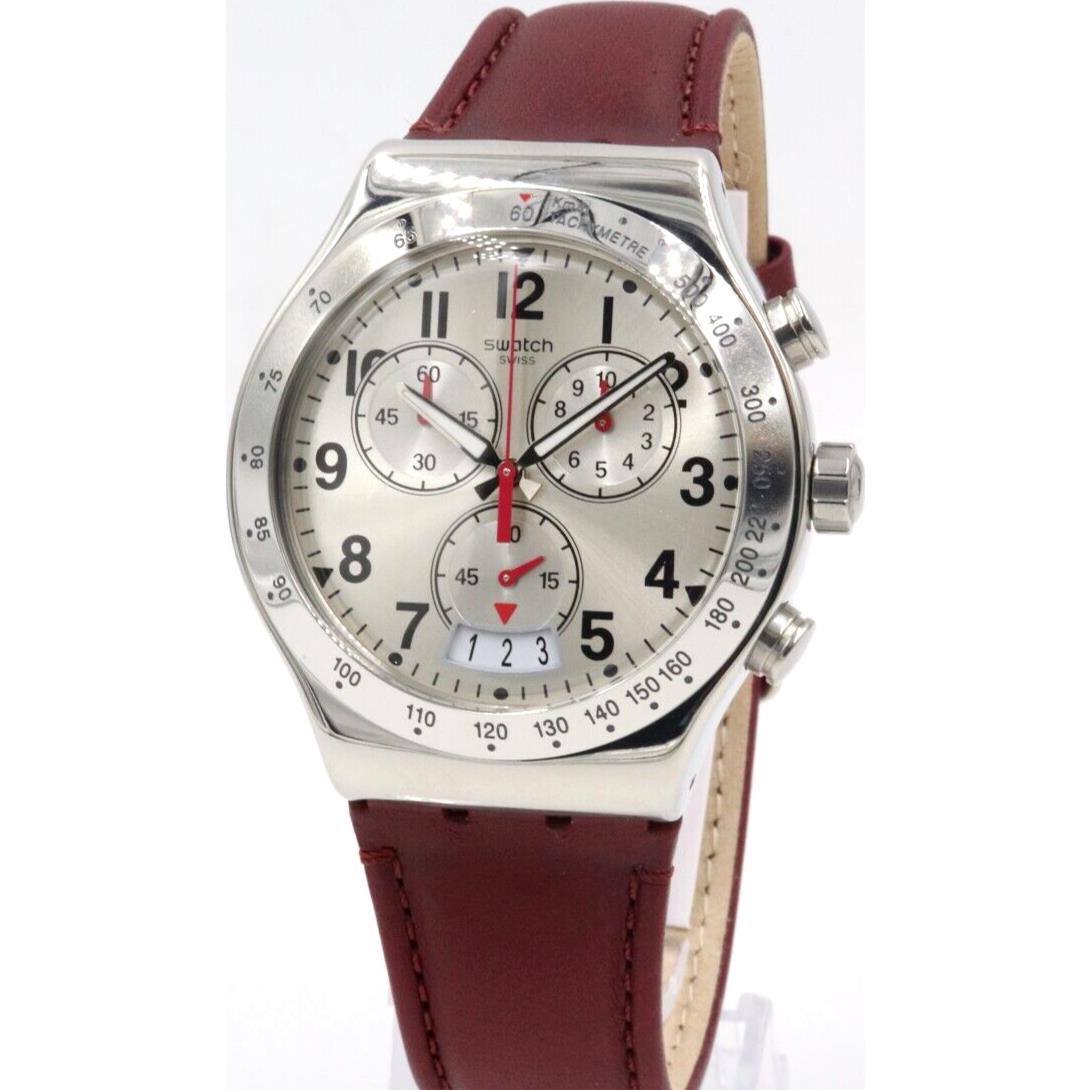 Swiss Swatch Irony Destination Roma Chrono Leather Watch 44mm YVS431