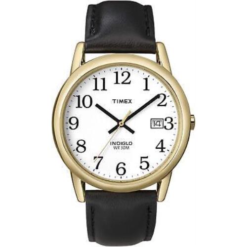 Timex T2H291 Men`s Indiglo Easy Reader Gold Tone White Dial Leather Band - White