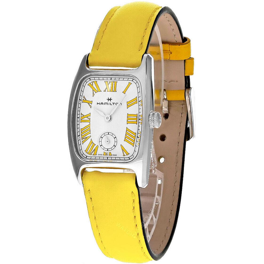 Hamilton American Classic Boulton M Yellow Leather Women`s Watch H13321812 - Dial: White, Band: Yellow, Bezel: Silver