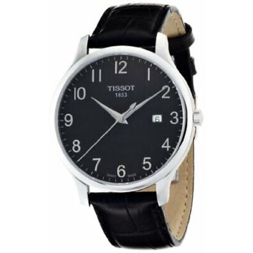 Tissot T-classic Black Dial SS Leather Men`s Quartz Watch T0636101605200
