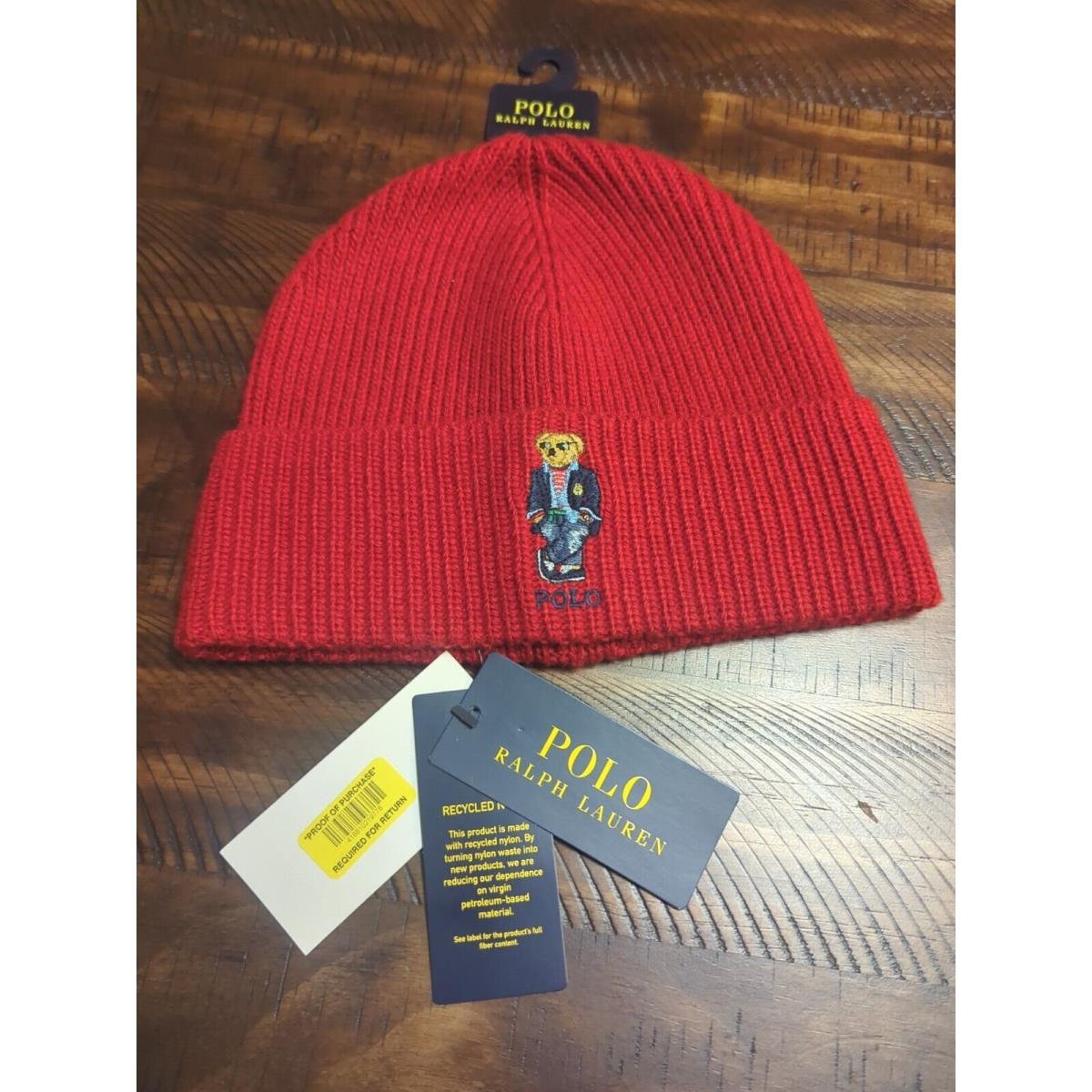 Polo Ralph Lauren Men`s Regatta Bear Beanie Hat Skull Watch Ski Cap Red