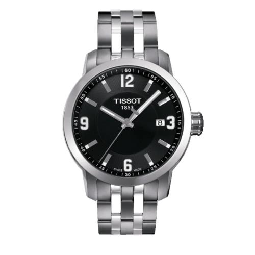 Tissot Men`s T0554101105700 Stainless Steel Link Bracelet Black Dial Watch - Dial: Black, Band: Silver