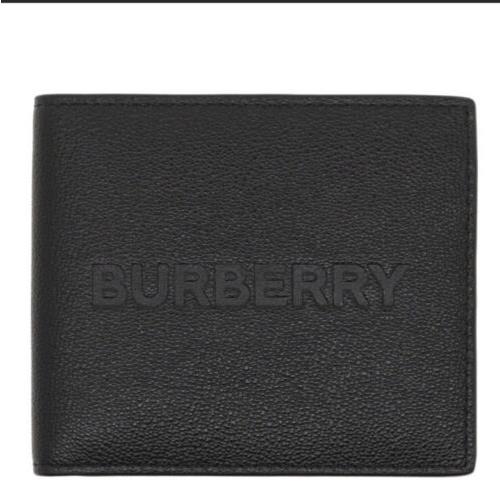 Burberry Wallet Black Leather Embossed Burberry Wallet