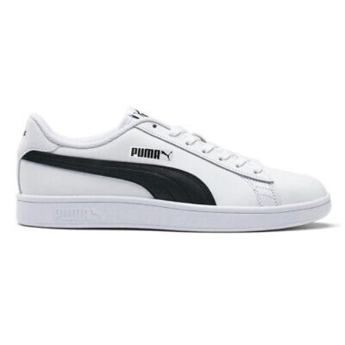 Puma Smash V2 Leather Lace Up Mens Black White Sneakers Casual Shoes 365215-01 - Black, White
