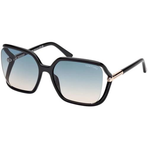 Tom Ford Solange-02 Women`s Cutaway Butterfly Sunglasses - FT1089 - Italy Shiny Black/Green (01P-60)