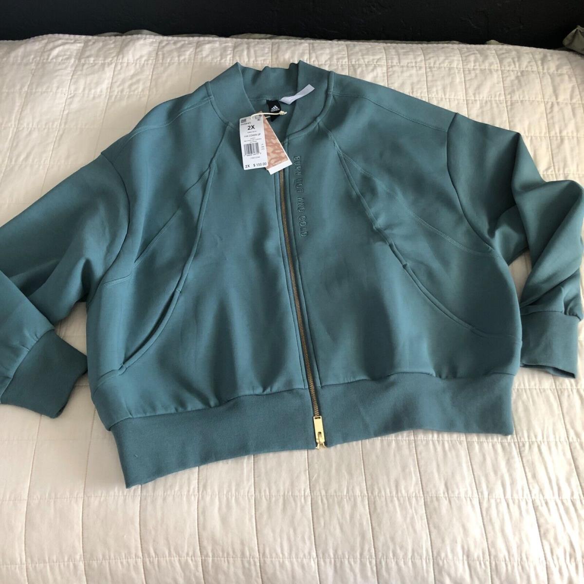 Adidas 11 Honore Hazy Emerald Green Sport Zip up Jacket Sweatshirt Sz 1X