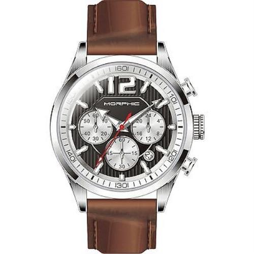 Morphic 1502 Men`s M15 Series Polished Steel Brown Leather Chronograph Watch