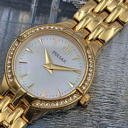 Pulsar Women`s Gold-plated Crystal Accented Stainless Steel Watch PEGF22