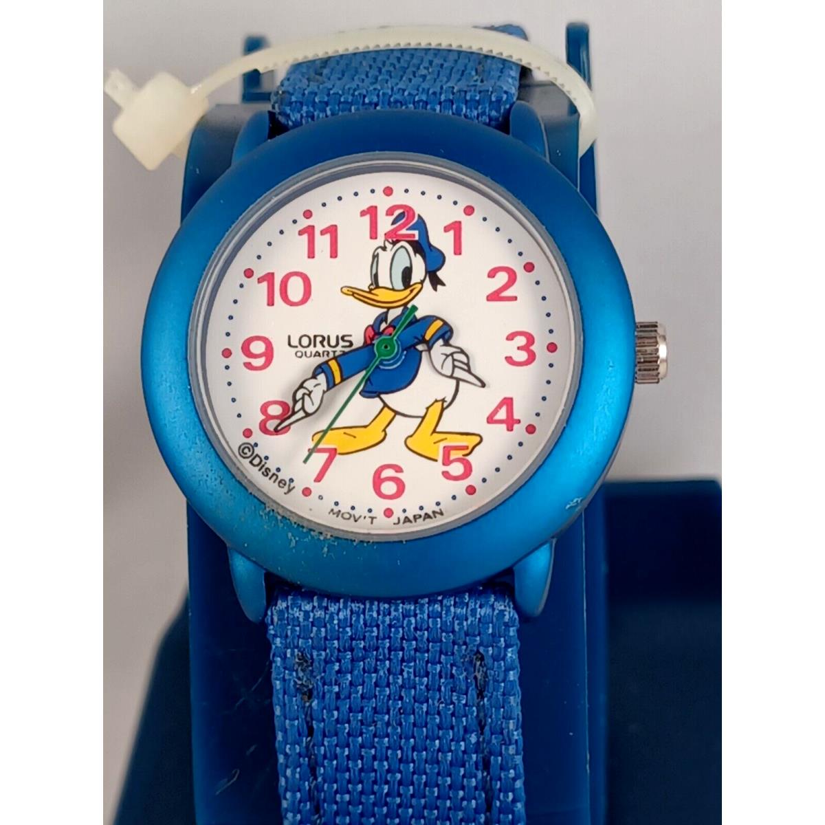 Donald Duck Lorus Disney Watch Mib Blue Case Arms Move Vtg 1990s Quartz Analog